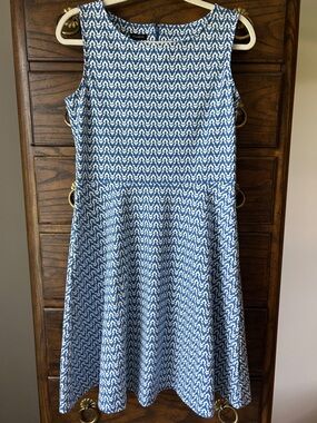 Talbots Blue & White Sleeveless Fit-and-Flare Dress